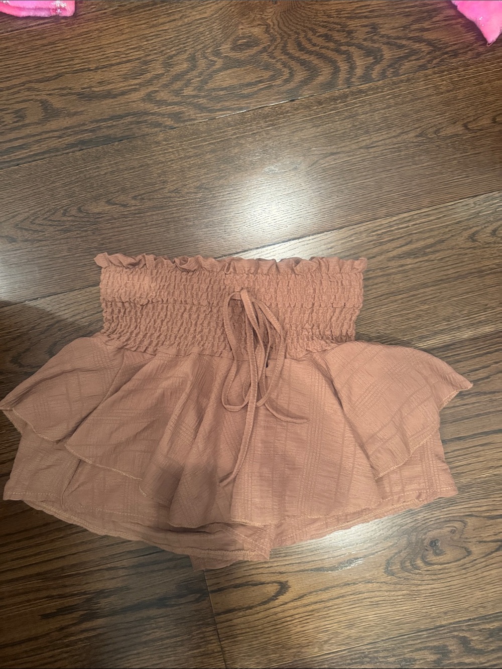 SHEIN Dusty Rose Smocked Ruffle Skort Shorts